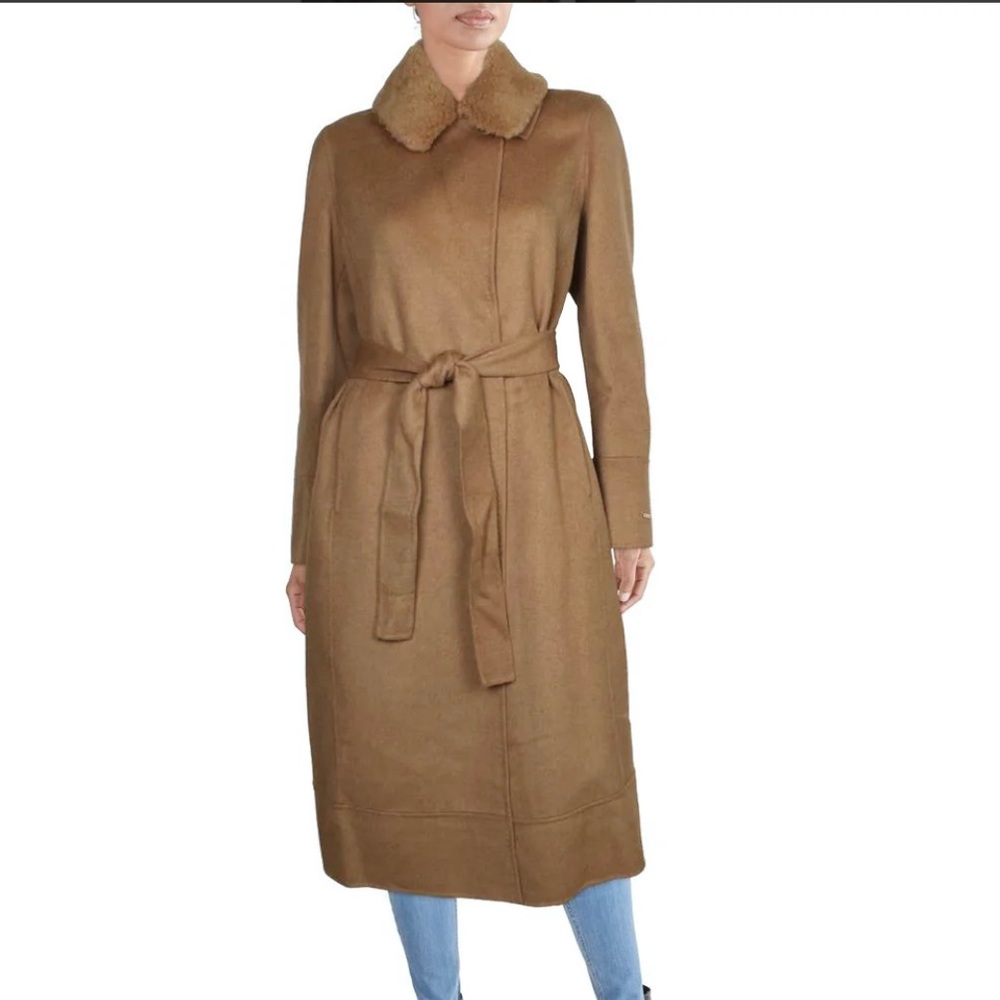 Tahari Wool Blend Faux Shearling Coat